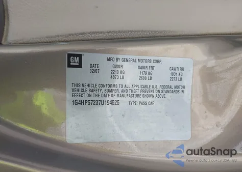 2007 Buick Lucerne Cx из США, поврежденный, VIN 1G4HP57237U194525